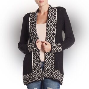 Lucky Brand Black and White Aztec Embroidered Cardigan
